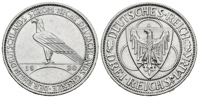 Germany. 3 reichsmark. 1930. München. D. (Km-70). (Jaeger-345). Ag. 15,01 g. Alm...