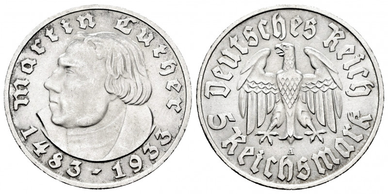 Germany. 5 reichsmark. 1933. Berlin. A. (Km-80). (Jaeger-353). Ag. 13,94 g. XF. ...