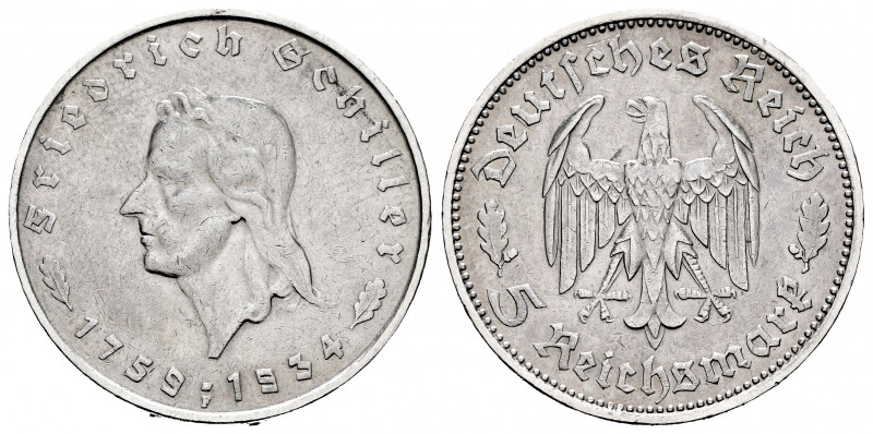 Germany. 5 reichsmark. 1934. F. (Km-85). (Jaeger-359). Ag. 13,85 g. Choice VF. E...
