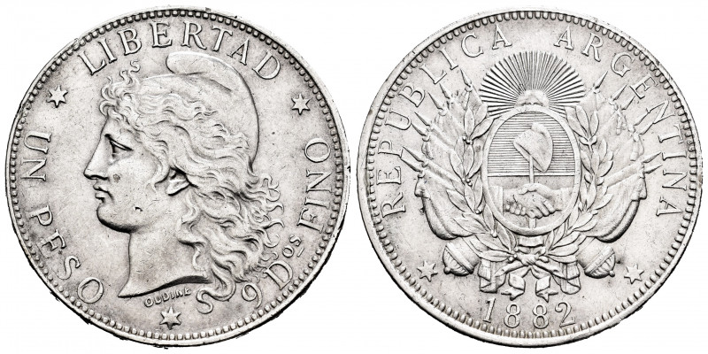 Argentina. 1 peso. 1882. (Km-29). Ag. 24,98 g. Minor nicks on edge. Scarce. Choi...