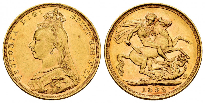 Australia. Victoria Queen. 1 sovereign. 1892. Sidney. S. (Km-10). Au. 7,99 g. Mi...