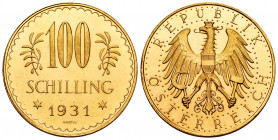 Austria. 100 schillings. 1931. Wien. (Km-2842). (Fried-520). Au. 23,55 g. PR. Est...1100,00. 

Spanish description: Austria. 100 schillings. 1931. V...