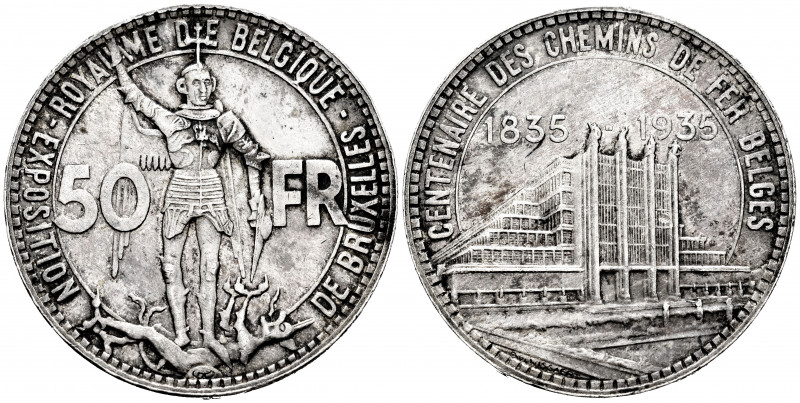 Belgium. Leopold III. 50 francs. 1935. (Km-107.2). Ag. 22,08 g. Tone. Scarce. Al...