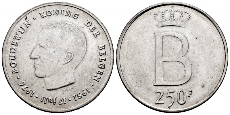 Belgium. Balduino. 250 francs. 1976. (Km-158.1). Ag. 24,69 g. Flemish legend. AU...