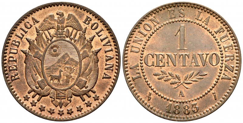 Bolivia. 1 centavo. 1883. Paris. A. (Km-16). Ae. 4,99 g. AU. Est...40,00. 

Sp...