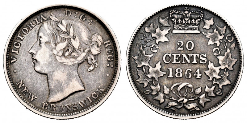 Canada. Victoria Queen. 20 cents. 1864. New Brunswick. (Km-9). Ag. 4,55 g. VF. E...