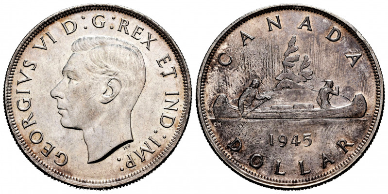 Canada. George VI. 1 dollar. 1945. (Km-37). Ag. 23,35 g. Lightly toned. Scarce. ...
