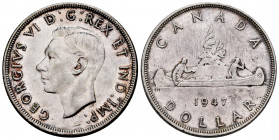 Canada. George VI. 1 dollar. 1947. (Km-37). Ag. 23,24 g. Minor scratches. Almost XF. Est...120,00. 

Spanish description: Canadá. George VI. 1 dolla...