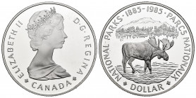 Canada. Elizabeth II. 1 dollar. 1985. (Km-170). Ag. 23,13 g. National Parks. PR. Est...20,00. 

Spanish description: Canadá. Elizabeth II. 1 dollar....