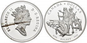 Canada. Elizabeth II. 1 dollar. 1990. (Km-170). Ag. 23,41 g. Stain on obverse. PR. Est...20,00. 

Spanish description: Canadá. Elizabeth II. 1 dolla...