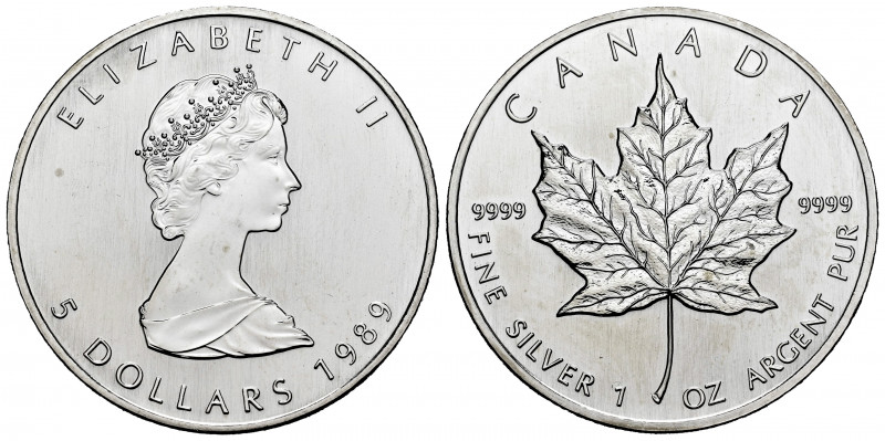 Canada. Elizabeth II. 5 dollars. 1989. (Km-163). Ag. 31,45 g. PR. Est...30,00. ...