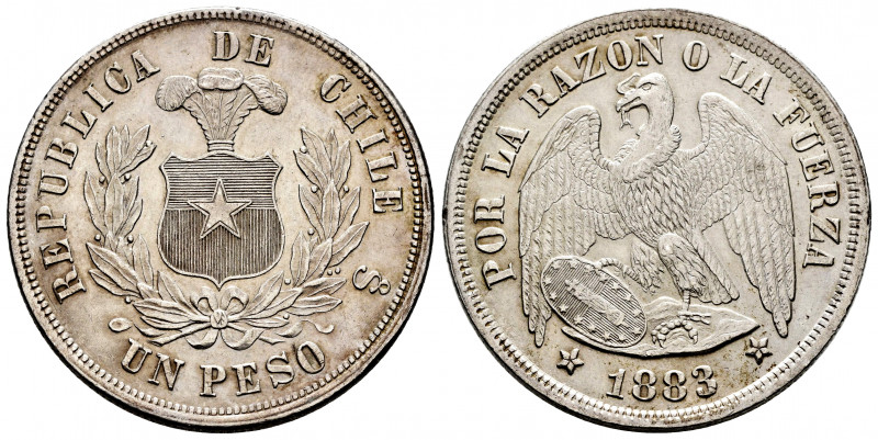 Chile. 1 peso. 1883. Santiago. (Km-142.1). Ag. 24,91 g. XF/Almost XF. Est...60,0...