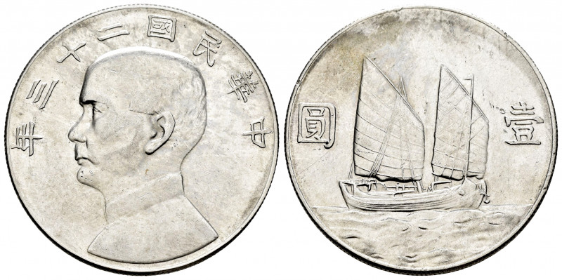 China. Sun Yat-sen. 1 dollar. 1934 (Año 23). (Y-345). Ag. 26,59 g. Minor marks. ...
