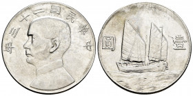 China. Sun Yat-sen. 1 dollar. 1934 (Año 23). (Y-345). Ag. 26,59 g. Minor marks. XF. Est...100,00. 

Spanish description: China. Sun Yat-sen. 1 dolla...