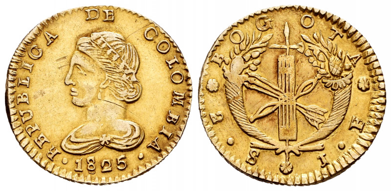 Colombia. 2 soles. 1825. Bogotá. Au. 5,99 g. Contemporary counterfeit?. Almost X...