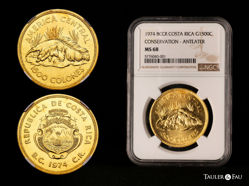 Costa Rica. 1500 colones. 1974. (Km-202). (Fried-28). Au. Slabbed by NGC as MS 6...