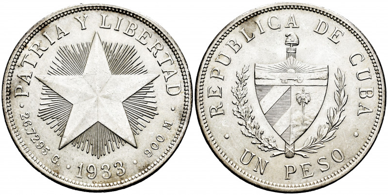 Cuba. 1 peso. 1933. (Km-15.2). Ag. 26,67 g. Almost XF. Est...35,00. 

Spanish ...