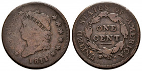 United States. 1 cent. 1811/0. Philadelphia. (Km-39). Ae. 10,76 g. Overdate. Rare. F/Choice F. Est...320,00. 

Spanish description: Estados Unidos. ...