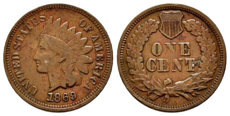 United States. 1 cent. 1869. (Km-90a). Ae. 2,88 g. Rare. VF. Est...160,00. 

S...