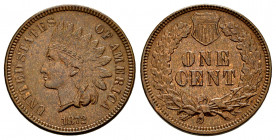 United States. 1 cent. 1872. (Km-90a). Ae. 3,17 g. Rare. XF. Est...350,00. 

Spanish description: Estados Unidos. 1 cent. 1872. (Km-90a). Ae. 3,17 g...