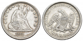 United States. 1/4 dollar. 1861. Philadelphia. (Km-A64.2). Ag. 6,18 g. Choice VF. Est...70,00. 

Spanish description: Estados Unidos. 1/4 dollar. 18...