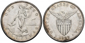 Philippines. 1 peso. 1903. San Francisco. S. (Km-168). Ag. 27,01 g. American administration. Minor marks. Almost MS. Est...100,00. 

Spanish descrip...