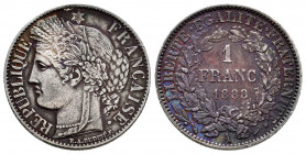 France. III Republic. 1 franc. 1888. Paris. A. (Km-822.1). (Gad-465a). Ag. 4,98 g. Attractive patina. Almost XF. Est...40,00. 

Spanish description:...