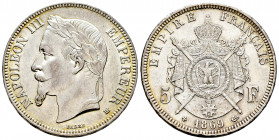 France. Napoleon III. 5 francs. 1869. Strasbourg. BB. (Km-799.2). (Gad-739). Ag. 24,99 g. Minor nicks on edge. It retains some luster. XF. Est...70,00...