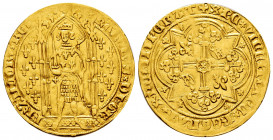 France. Charles V 'the Wise'. (1364-1380). Franc à pied. 20 Abril 1365. (Duplessy-360). (Ciani-457). Anv.: KΛROLVS x DI x GR FRΛNCORV x RЄX, king stan...
