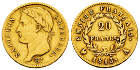 France. Napoleón I. 20 francs. 1813. Paris. A. (Fried-511). (Km-695.1). Au. 6,34 g. VF. Est...320,00. 

Spanish description: Francia. Napoleón I. 20...