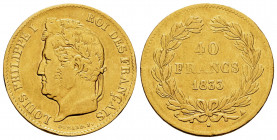 France. Louis Philippe I. 40 francs. 1833. Paris. A. (Km-747.1). (Fr-557). (Gad-1106). Au. 12,80 g. Nicks on edge. Metal test. VF. Est...600,00. 

S...