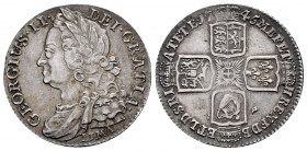Great Britain. George II. 1 shilling. 1745. Lima. (Km-583.2). Ag. 5,97 g. Attractive reverse tone. A good sample. Almost XF. Est...300,00. 

Spanish...