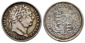 Great Britain. George III. 1 shilling. 1816. (Km-666). Ag. 2,81 g. Tone. Choice VF. Est...35,00. 

Spanish description: Gran Bretaña. George III. 1 ...