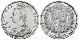 Great Britain. Victoria Queen. 1/2 crown. 1887. (Km-764). (S-3624). Ag. 14,18 g. Light stains on obverse. XF. Est...50,00. 

Spanish description: Gr...