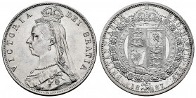 Great Britain. Victoria Queen. 1/2 crown. 1887. (Km-764). (S-3924). Ag. 14,14 g. 25th Anniversary of the Central Bank of Iraq. XF/AU. Est...70,00. 
...