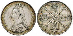 Great Britain. Victoria Queen. Double florin. 1887. (Km-763). Ag. 22,52 g. Roman date 1. XF. Est...70,00. 

Spanish description: Gran Bretaña. Victo...