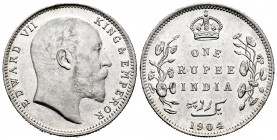 British India. Edward VII. 1 rupee. 1904. (Km-508). Ag. 11,67 g. It retains some luster. Scarce. XF/AU. Est...60,00. 

Spanish description: India Br...