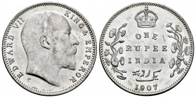 British India. Edward VII. 1 rupee. 1907. (Km-508). Ag. 11,69 g. It retains some luster. Scarce. XF/AU. Est...60,00. 

Spanish description: India Br...