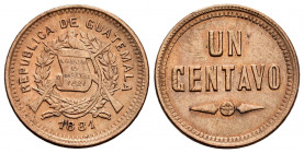 Guatemala. 1 centavo. 1881. (Km-202.1). Ae. 4,95 g. Struck over another coin. XF. Est...20,00. 

Spanish description: Guatemala. 1 centavo. 1881. (K...