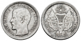 Guatemala. 2 reales. 1865. R. (Km-139). Ag. 6,08 g. Without dot after the R. Scarce. AU. Est...50,00. 

Spanish description: Guatemala. 2 reales. 18...