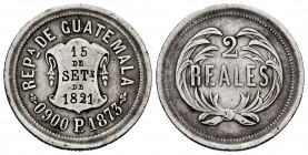 Guatemala. 2 reales. 1873. P. (Km-149). Ag. 5,47 g. VF. Est...25,00. 

Spanish description: Guatemala. 2 reales. 1873. P. (Km-149). Ag. 5,47 g. MBC....