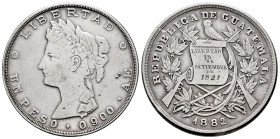 Guatemala. 1 peso. 1882. A.E. (Km-208). Ag. 24,85 g. Punch marks. VF. Est...60,00. 

Spanish description: Guatemala. 1 peso. 1882. A.E. (Km-208). Ag...