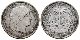 Haiti. 20 centimes. An 78, 1881. (Km-45). Ag. 4,90 g. VF. Est...30,00. 

Spanish description: Haití. 20 centimes. An 78, 1881. (Km-45). Ag. 4,90 g. ...