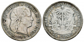 Haiti. 20 centimes. An 79, 1882. (Km-45). Ag. 4,92 g. Almost VF. Est...30,00. 

Spanish description: Haití. 20 centimes. An 79, 1882. (Km-45). Ag. 4...