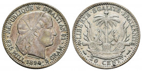 Haiti. 20 centimes. An 91, 1894. (Km-45). Ag. 5,01 g. Choice VF. Est...50,00. 

Spanish description: Haití. 20 centimes. An 91, 1894. (Km-45). Ag. 5...