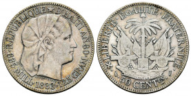 Haiti. 50 centimes. An 80, 1883. (Km-47). Ag. 12,45 g. Almost VF. Est...25,00. 

Spanish description: Haití. 50 centimes. An 80, 1883. (Km-47). Ag. ...