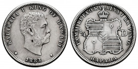 Hawaii. Kalakaua I. 1/4 dollar. 1883. (Km-5). Ag. 6,23 g. VF/Choice VF. Est...100,00. 

Spanish description: Hawaii. Kalakaua I. 1/4 dollar. 1883. (...