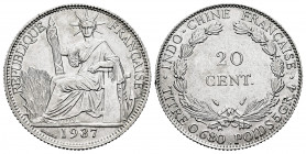 French Indochina. 20 cents. 1937. (Km-17.2). Ag. 5,40 g. Minor nick on edge. XF. Est...20,00. 

Spanish description: Indochina Francesa. 20 cents. 1...