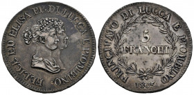 Italy. Elisa Bonaparte und Felix Baciocchi. 5 francs. 1805. Firenze. State of Lucca and Piombino. (Dav-203). (Mir-244/2). (Km-24.2). Ag. 24,87 g. Beau...