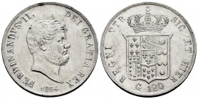 Italy. Kingdom of the two Sicilies. Ferdinando II. Piastra da 120 grana. 1854. Sicilia. (Km-153). Ag. 27,48 g. Adjustment lines on reverse. Almost XF....